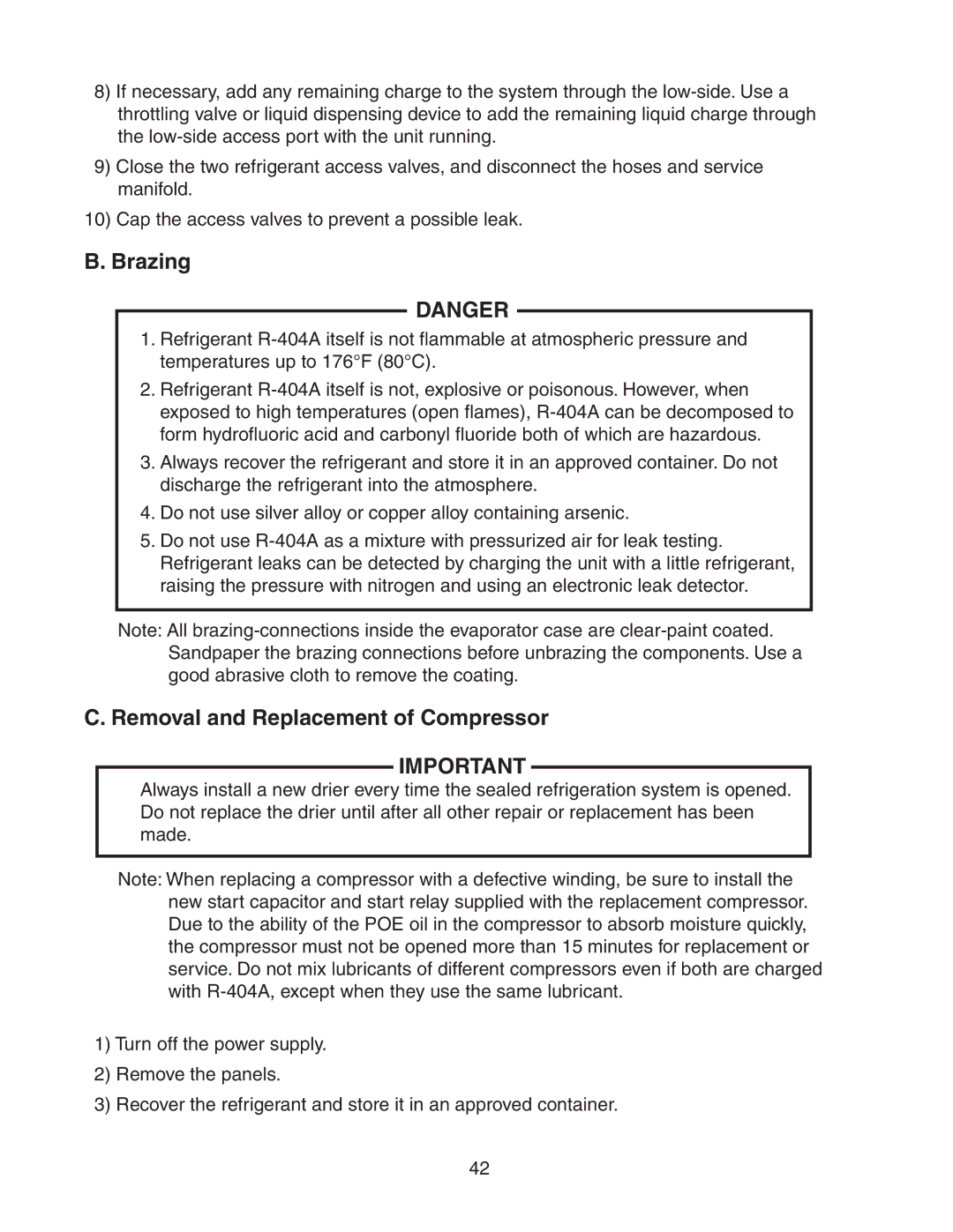 Hoshizaki KM-501MRH, KM-501MWH, KM-501MAH service manual Brazing, Removal and Replacement of Compressor 