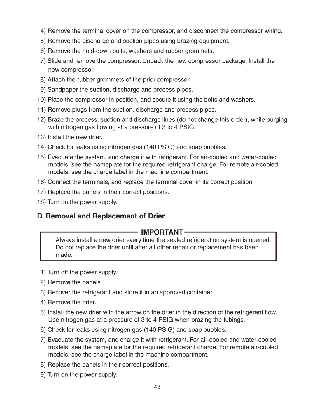 Hoshizaki KM-501MWH, KM-501MRH, KM-501MAH service manual Removal and Replacement of Drier 