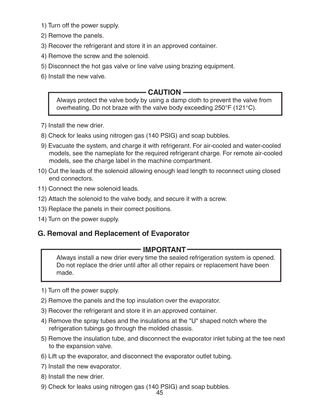 Hoshizaki KM-501MRH, KM-501MWH, KM-501MAH service manual Removal and Replacement of Evaporator 