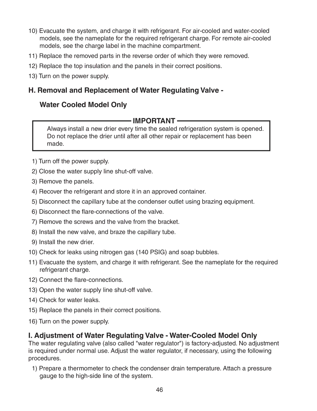 Hoshizaki KM-501MWH, KM-501MRH, KM-501MAH service manual Adjustment of Water Regulating Valve Water-Cooled Model Only 