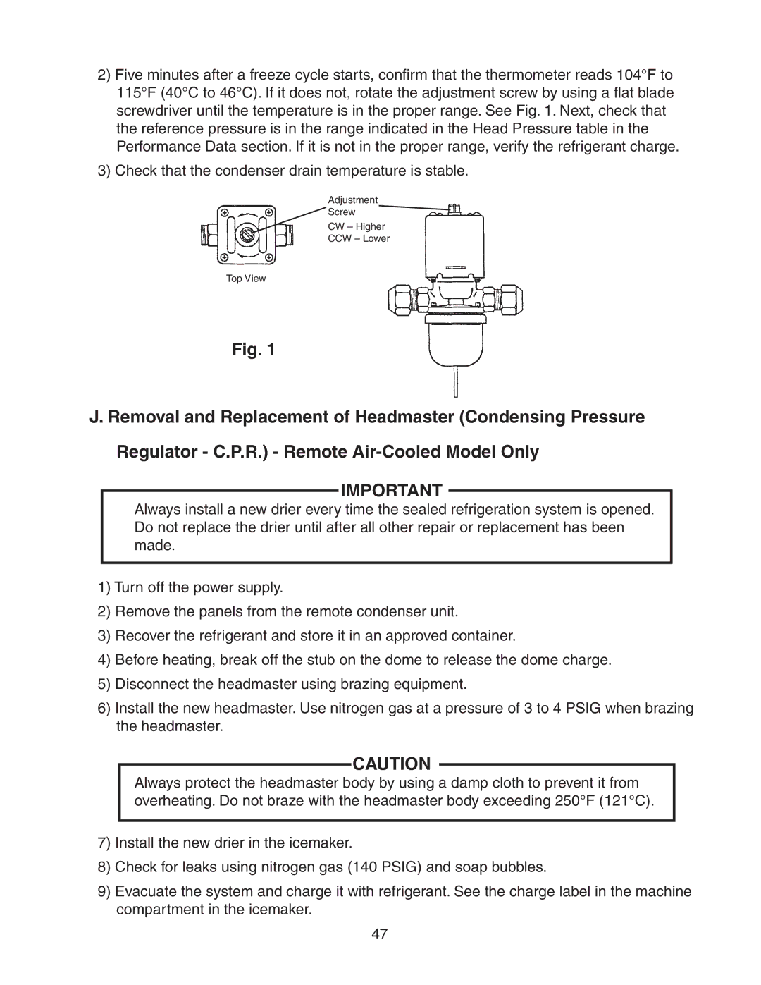 Hoshizaki KM-501MAH, KM-501MRH, KM-501MWH service manual Adjustment Screw CW Higher CCW Lower Top View 