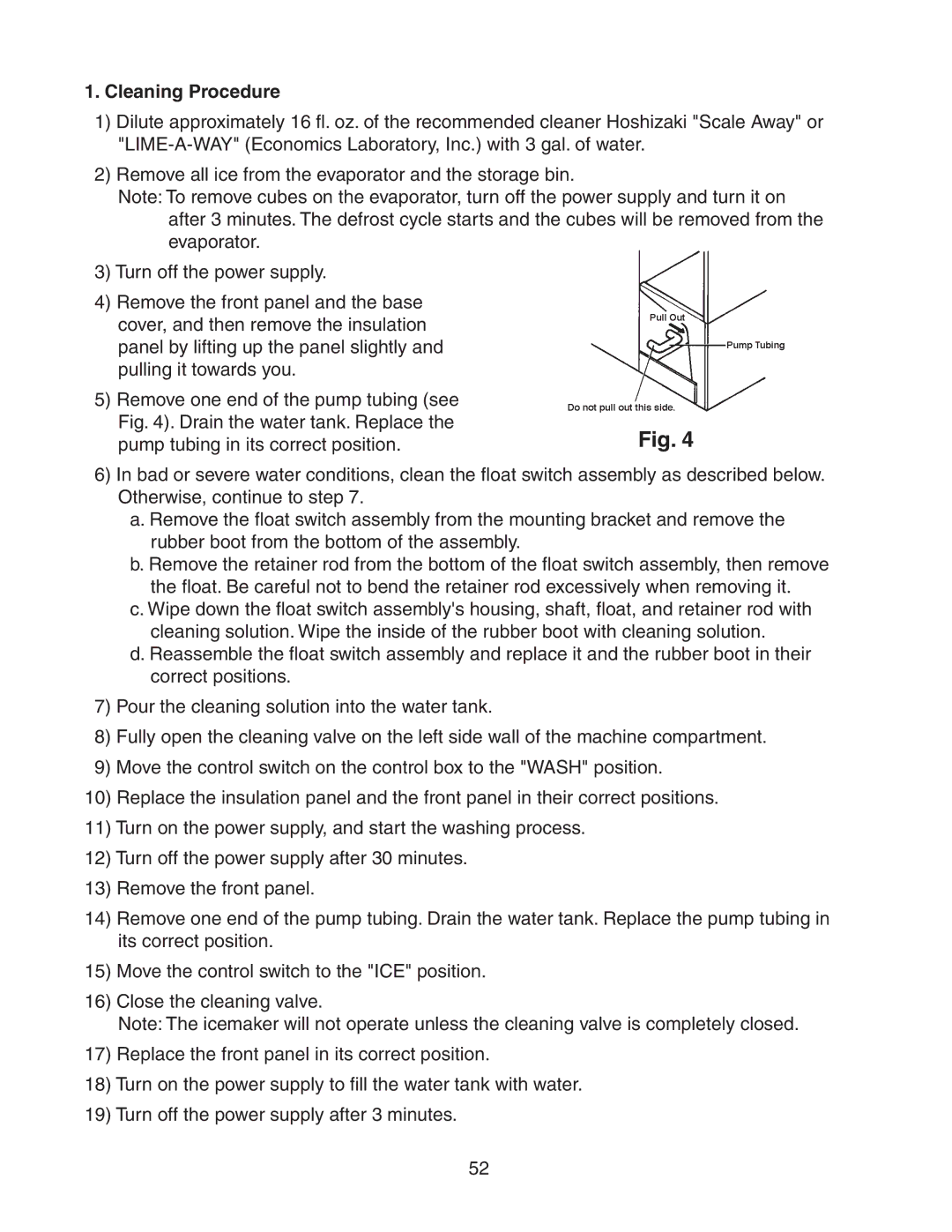 Hoshizaki KM-501MWH, KM-501MRH, KM-501MAH service manual Cleaning Procedure 