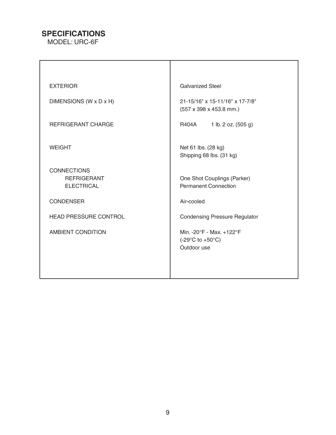 Hoshizaki KM-501MRH, KM-501MWH, KM-501MAH service manual Specifications 