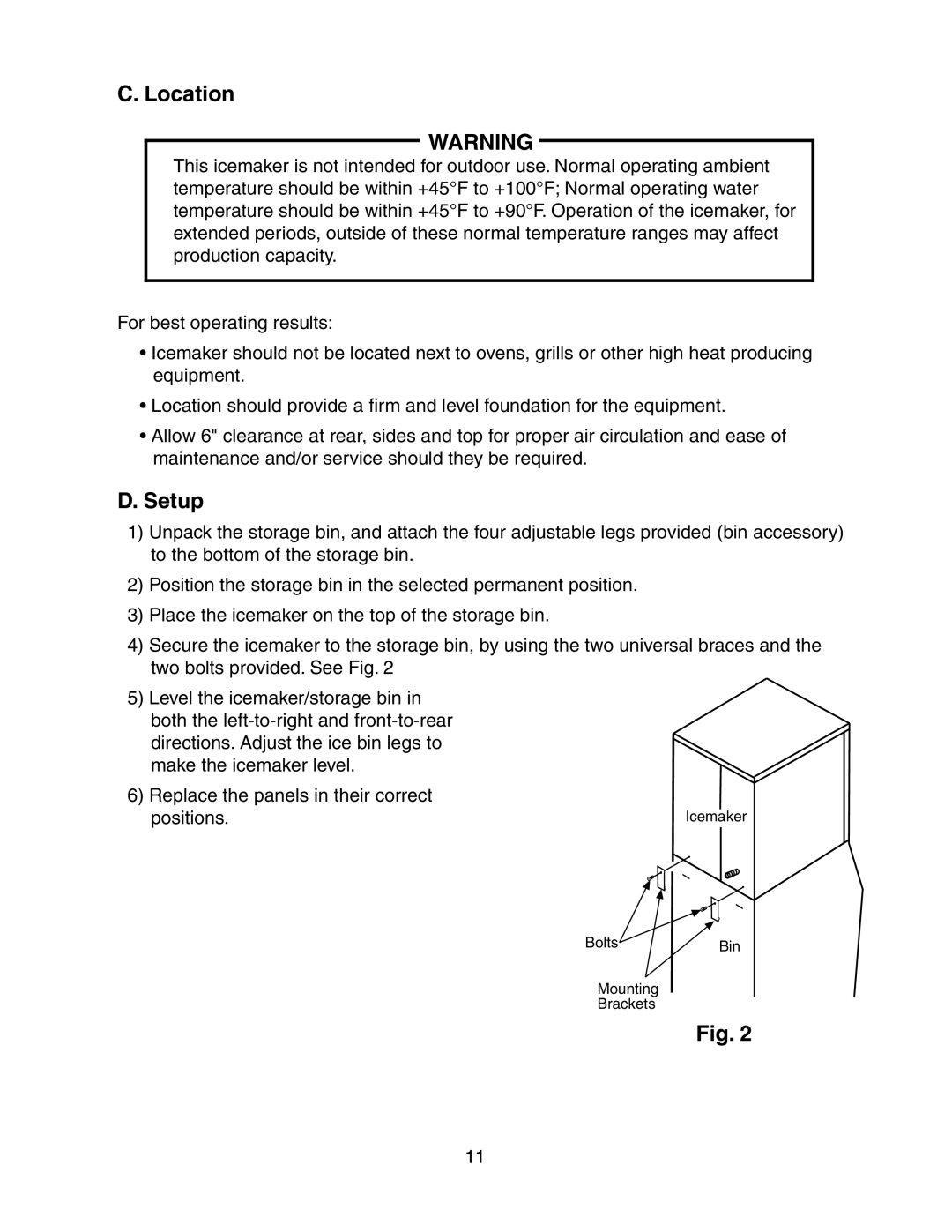 Hoshizaki KM-501MWH, KM-501MRH instruction manual Location, Setup 