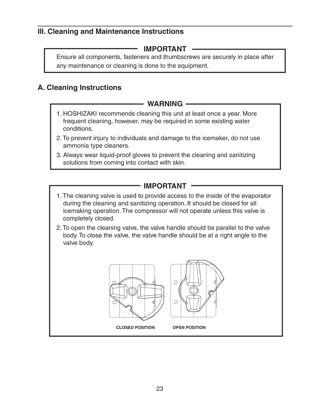 Hoshizaki KM-501MWH, KM-501MRH instruction manual III. Cleaning and Maintenance Instructions, Cleaning Instructions 