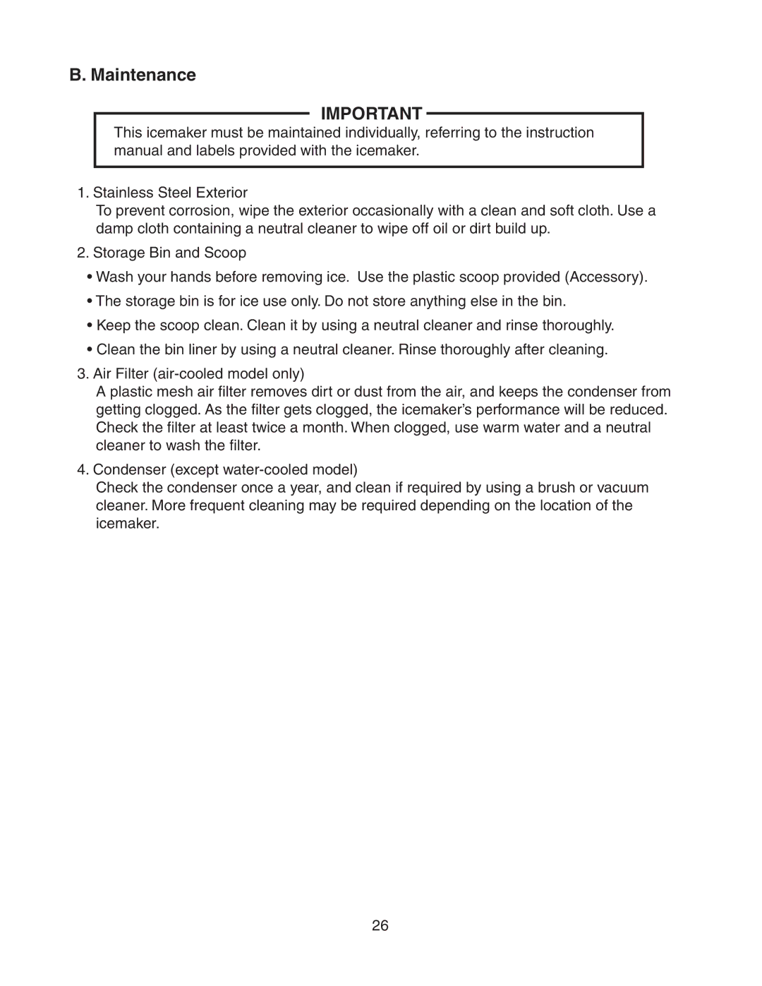 Hoshizaki KM-501MRH, KM-501MWH instruction manual Maintenance 