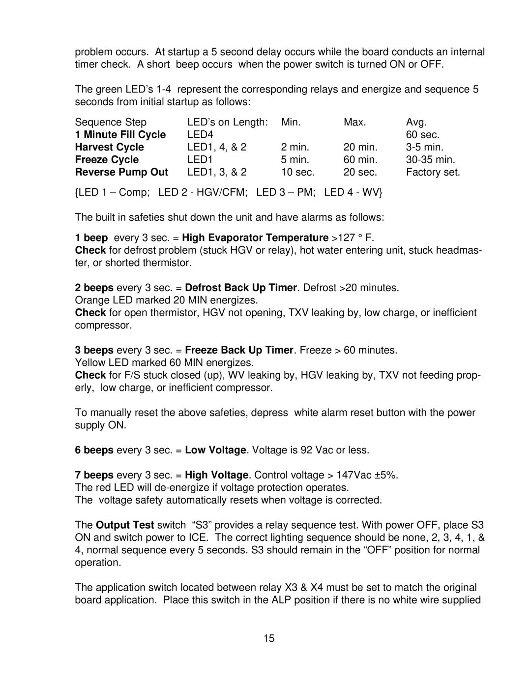 Hoshizaki KM-630MAF, KM-630MWF, KM-630MRF service manual Minute Fill Cycle, Harvest Cycle, Freeze Cycle, Reverse Pump Out 