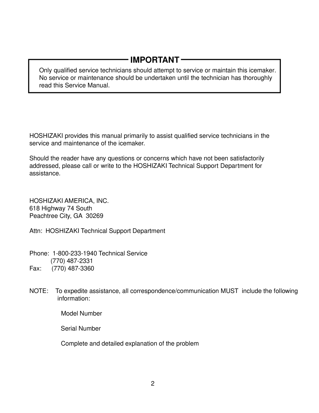 Hoshizaki KM-630MRF, KM-630MAF, KM-630MWF service manual Hoshizaki AMERICA, INC 