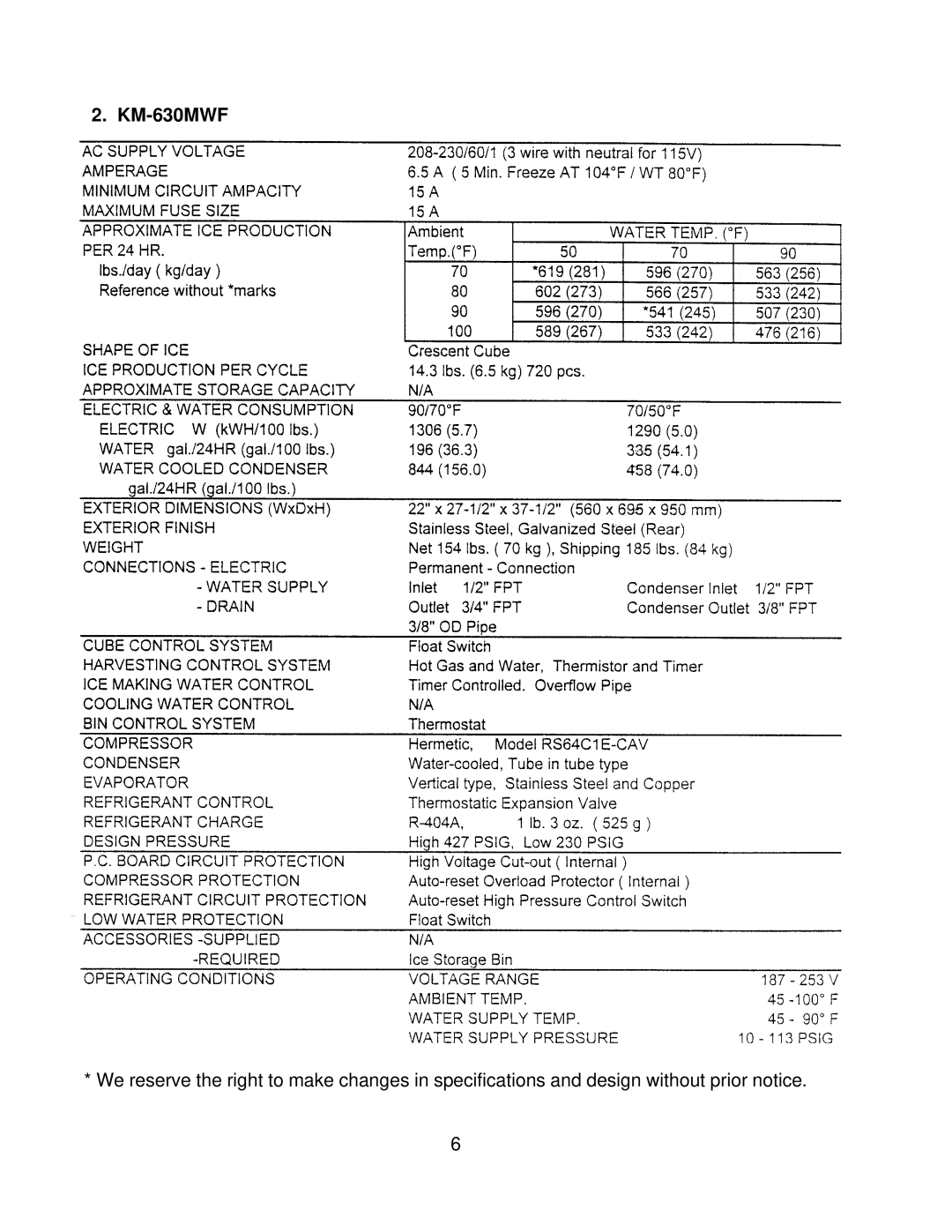 Hoshizaki KM-630MAF, KM-630MRF service manual KM-630MWF 