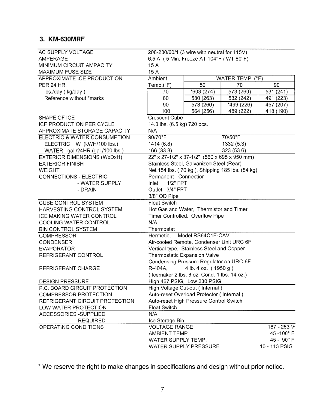 Hoshizaki KM-630MWF, KM-630MAF service manual KM-630MRF 