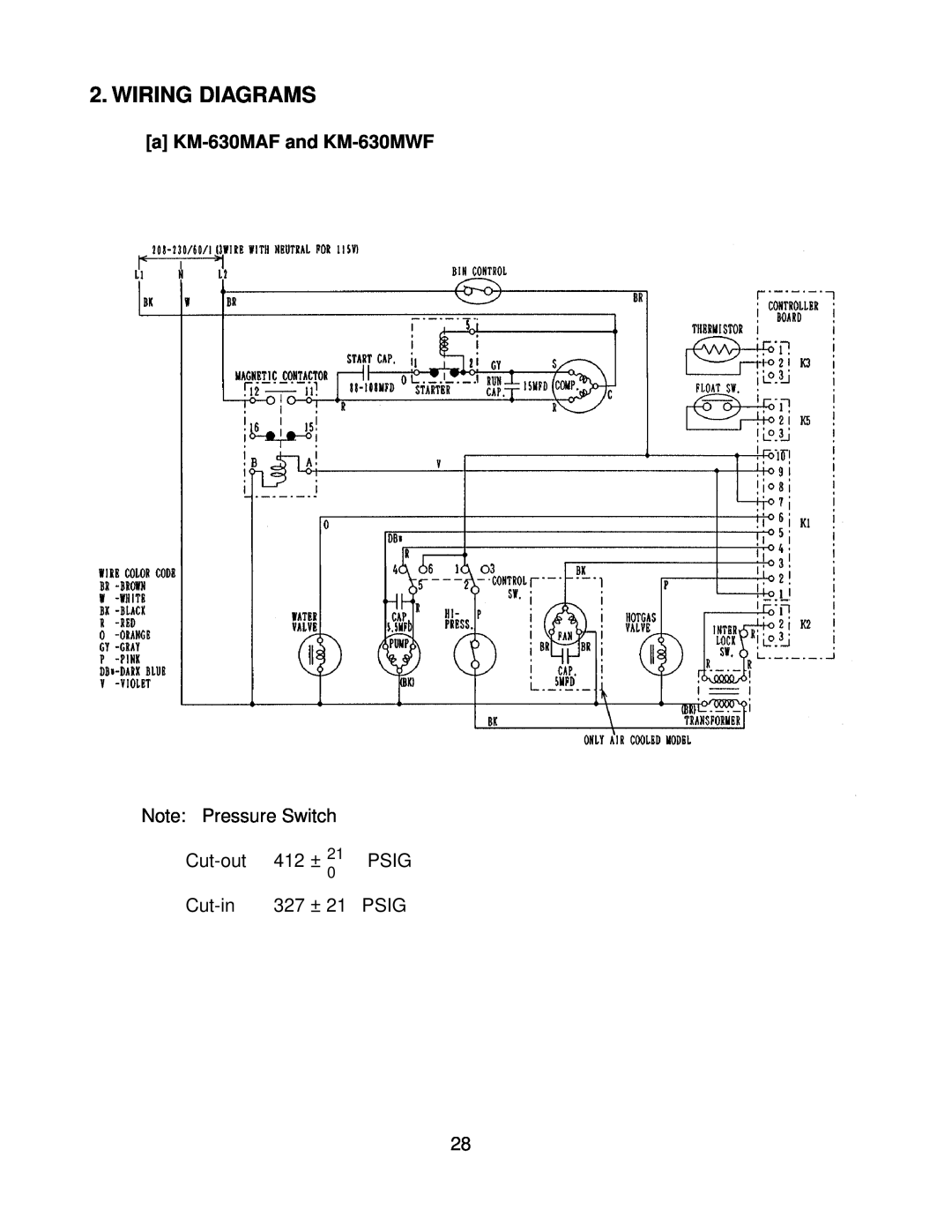 Hoshizaki KM-630MRF service manual Wiring Diagrams, a KM-630MAF and KM-630MWF 