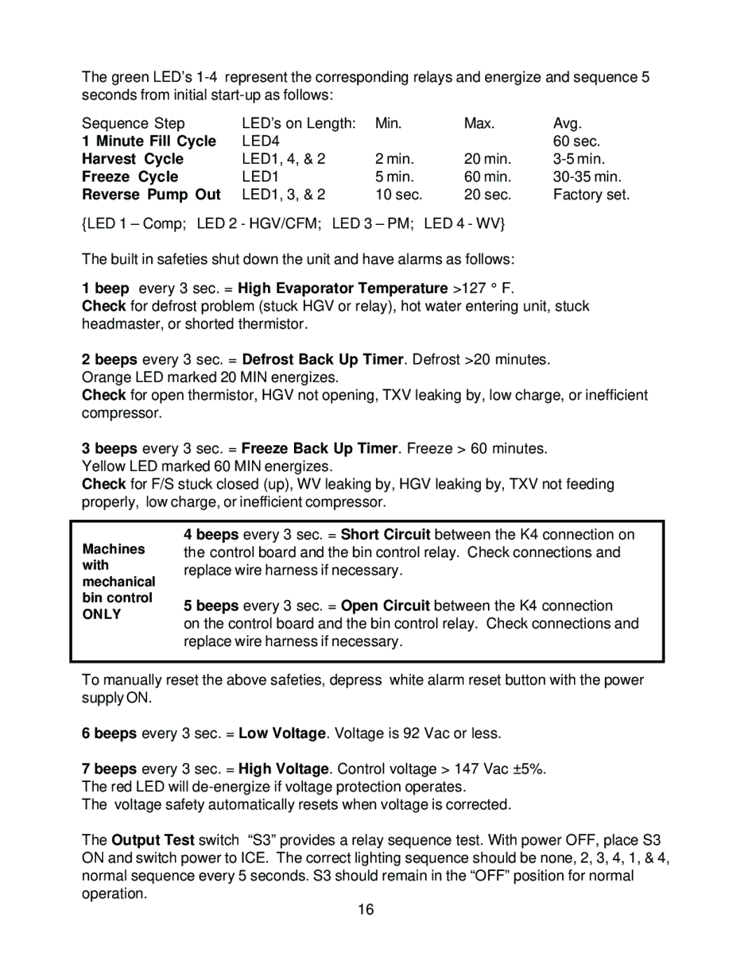 Hoshizaki KM-630MRH, KM-630MWH, KM-630MAH service manual Minute Fill Cycle, Harvest Cycle, Freeze Cycle, Reverse Pump Out 