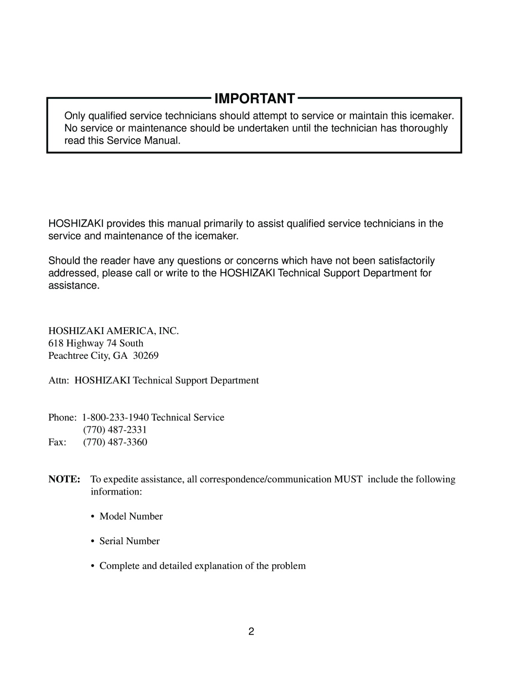 Hoshizaki KM-630MAH, KM-630MWH, KM-630MRH service manual Hoshizaki AMERICA, INC 