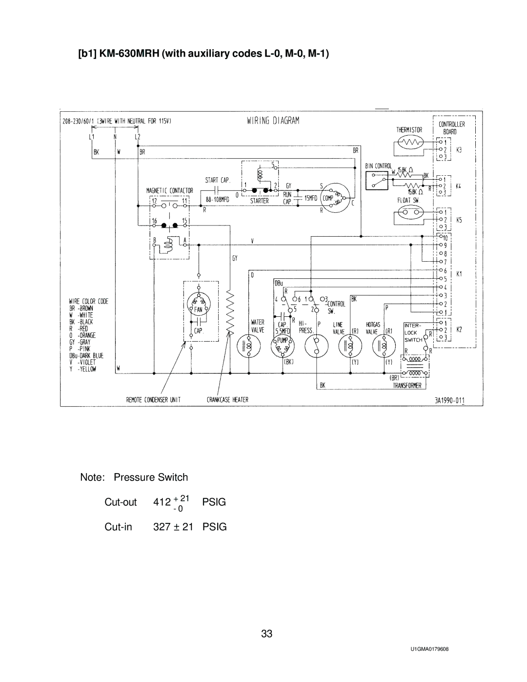 Hoshizaki KM-630MWH, KM-630MAH service manual B1 KM-630MRH with auxiliary codes L-0, M-0, M-1 