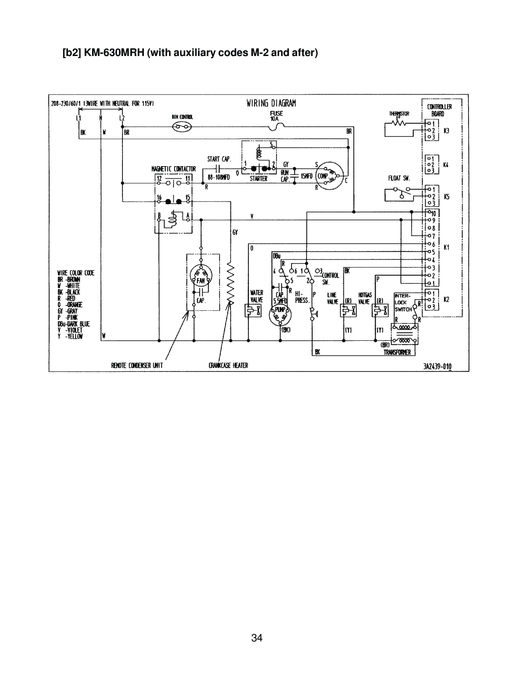 Hoshizaki KM-630MWH, KM-630MAH service manual B2 KM-630MRH with auxiliary codes M-2 and after 