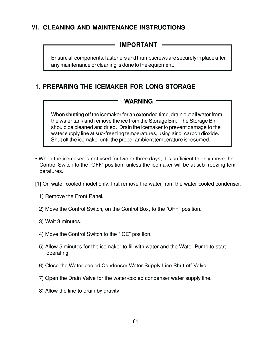 Hoshizaki KM-630MRH, KM-630MWH VI. Cleaning and Maintenance Instructions, Preparing the Icemaker for Long Storage 