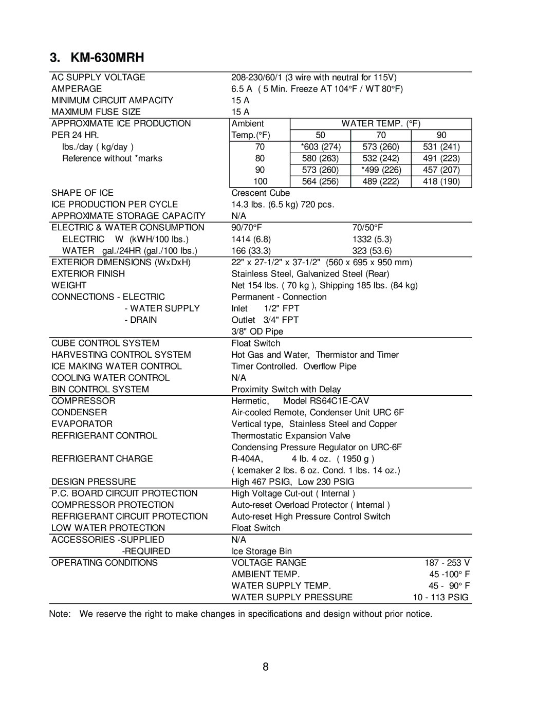 Hoshizaki KM-630MAH, KM-630MWH service manual KM-630MRH 