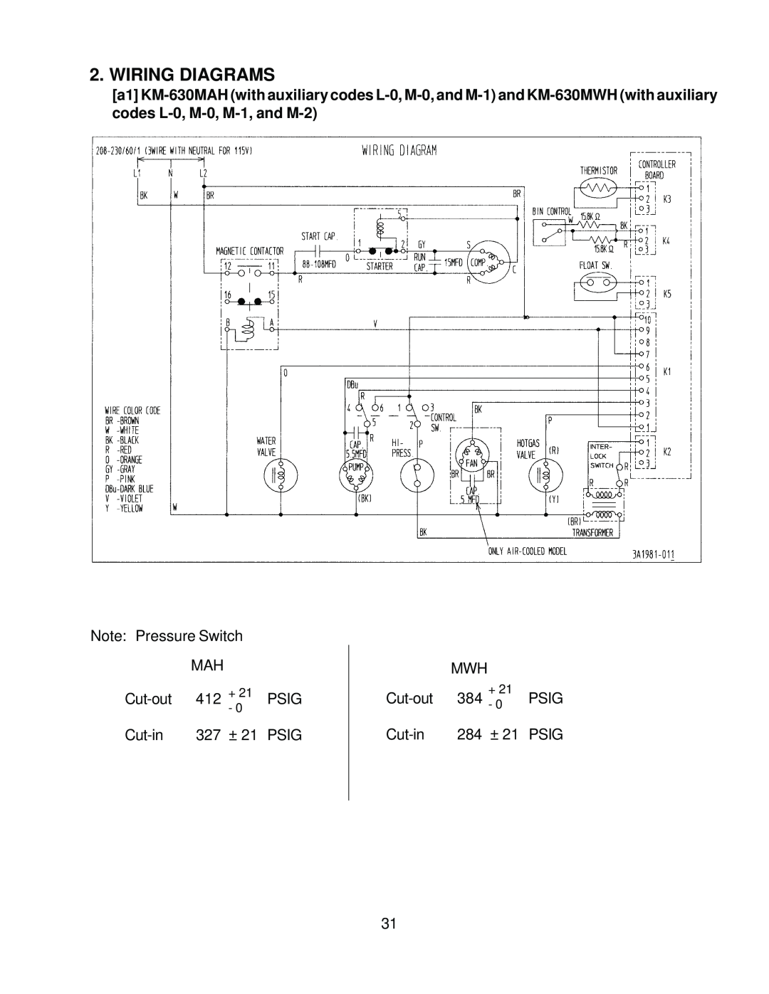 Hoshizaki KM-630MRH, KM-630MWH, KM-630MAH service manual Wiring Diagrams 
