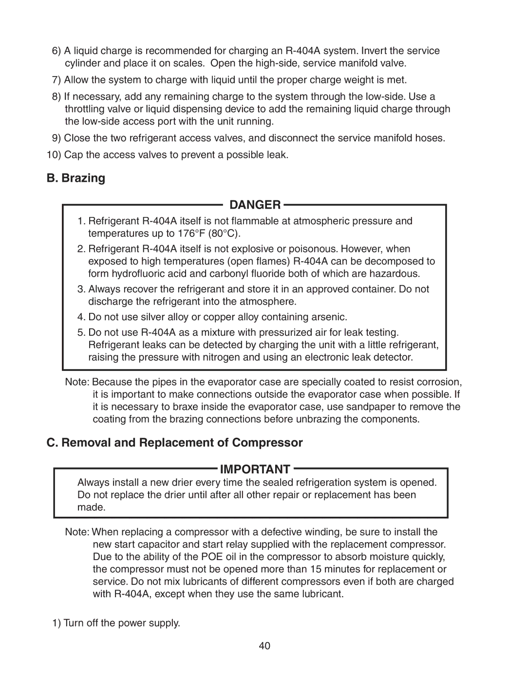 Hoshizaki KM-650MRH, KM-650MAH, KM-650MWH service manual Brazing, Removal and Replacement of Compressor 