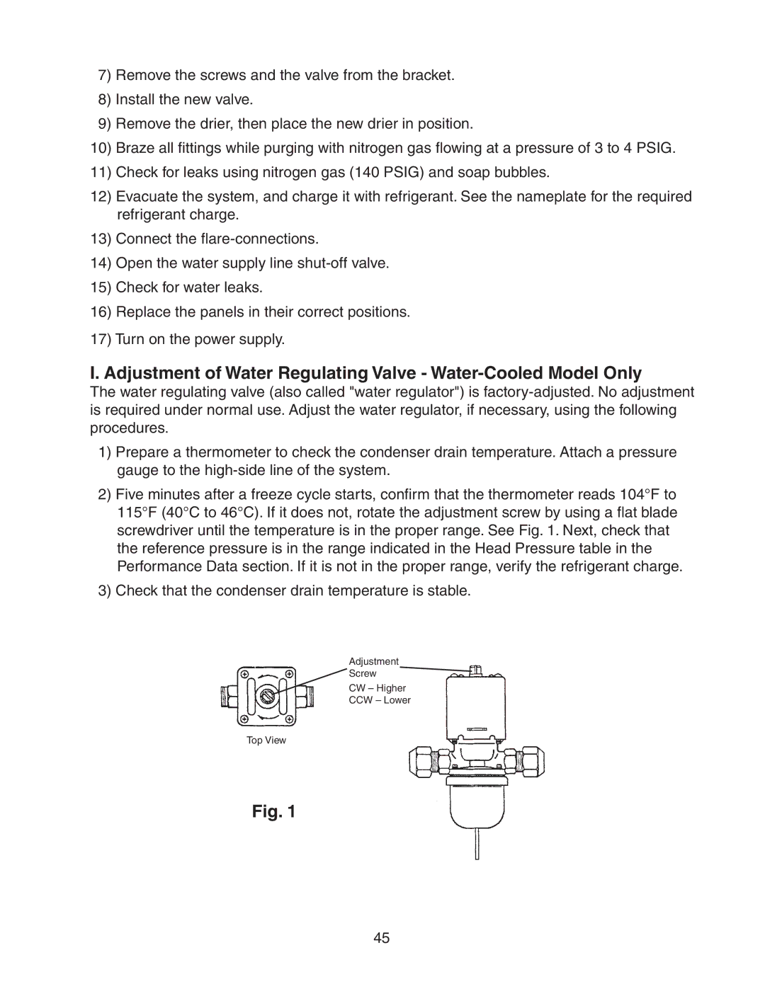 Hoshizaki KM-650MAH, KM-650MRH, KM-650MWH service manual Adjustment of Water Regulating Valve Water-Cooled Model Only 