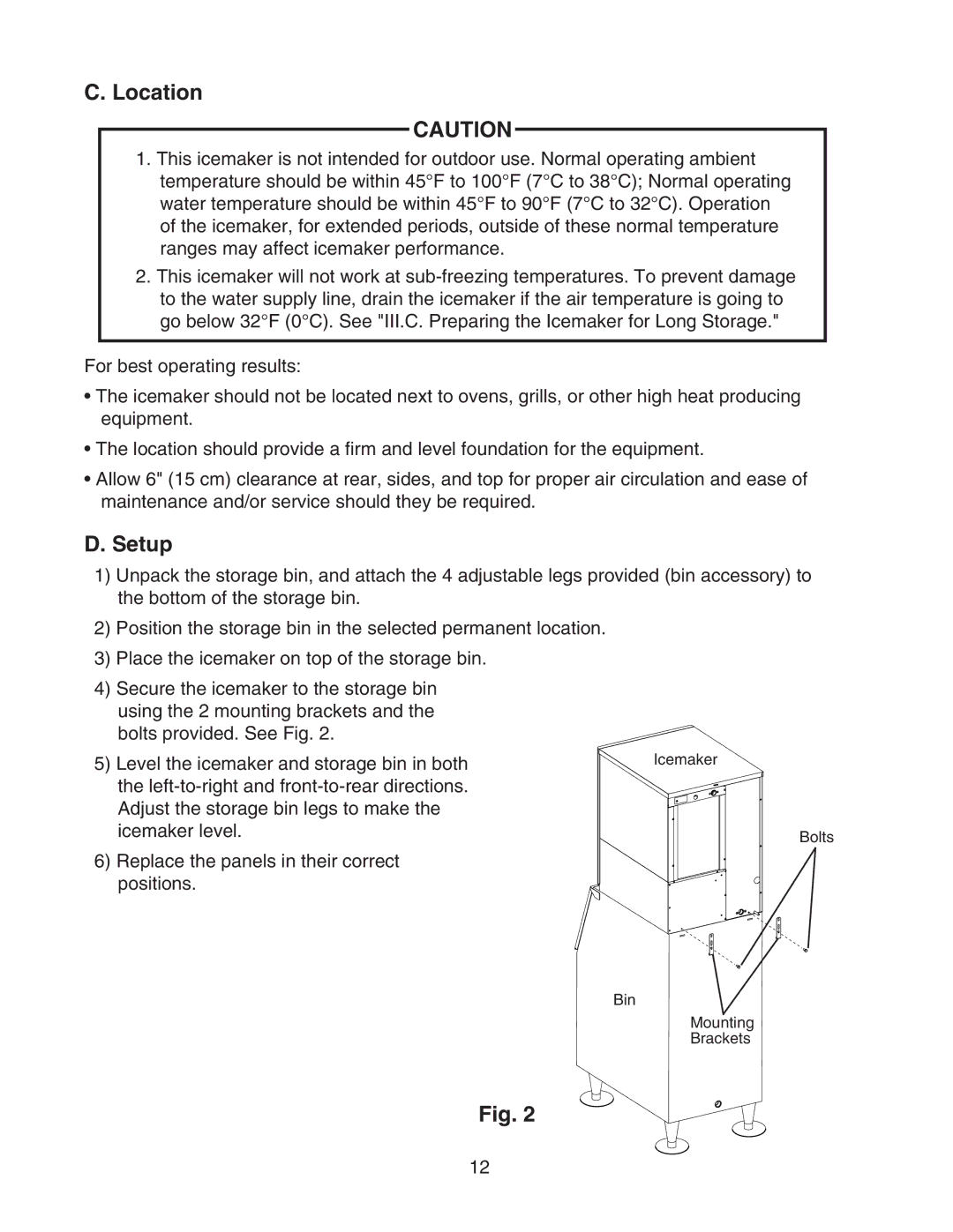 Hoshizaki KM-650MAH instruction manual Location, Setup 