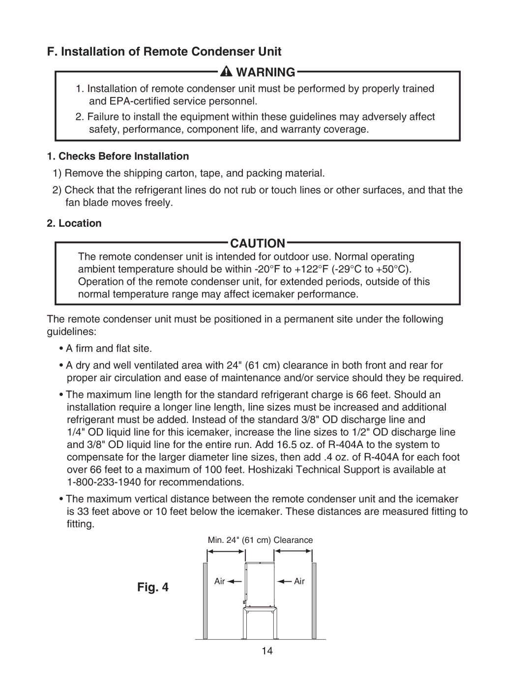 Hoshizaki KM-650MAH instruction manual Installation of Remote Condenser Unit, Checks Before Installation, Location 