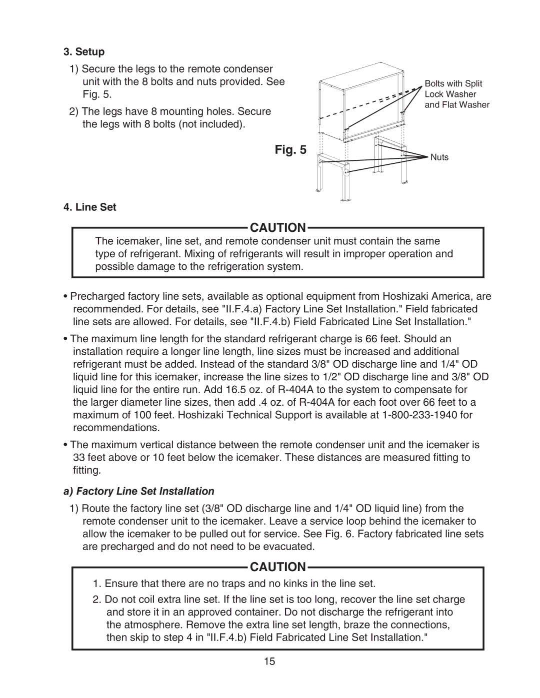 Hoshizaki KM-650MAH instruction manual Setup, Line Set 