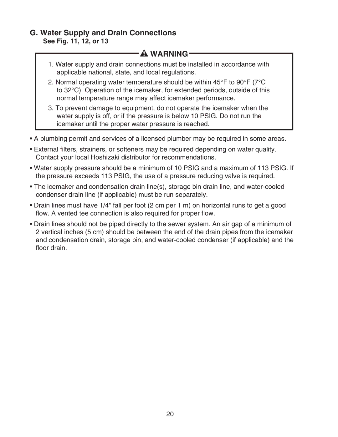 Hoshizaki KM-650MAH instruction manual Water Supply and Drain Connections, See , 12, or 