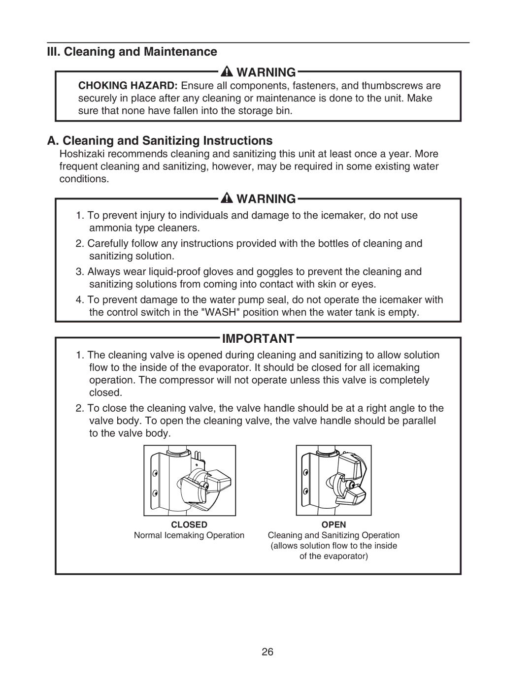 Hoshizaki KM-650MAH instruction manual III. Cleaning and Maintenance, Cleaning and Sanitizing Instructions 