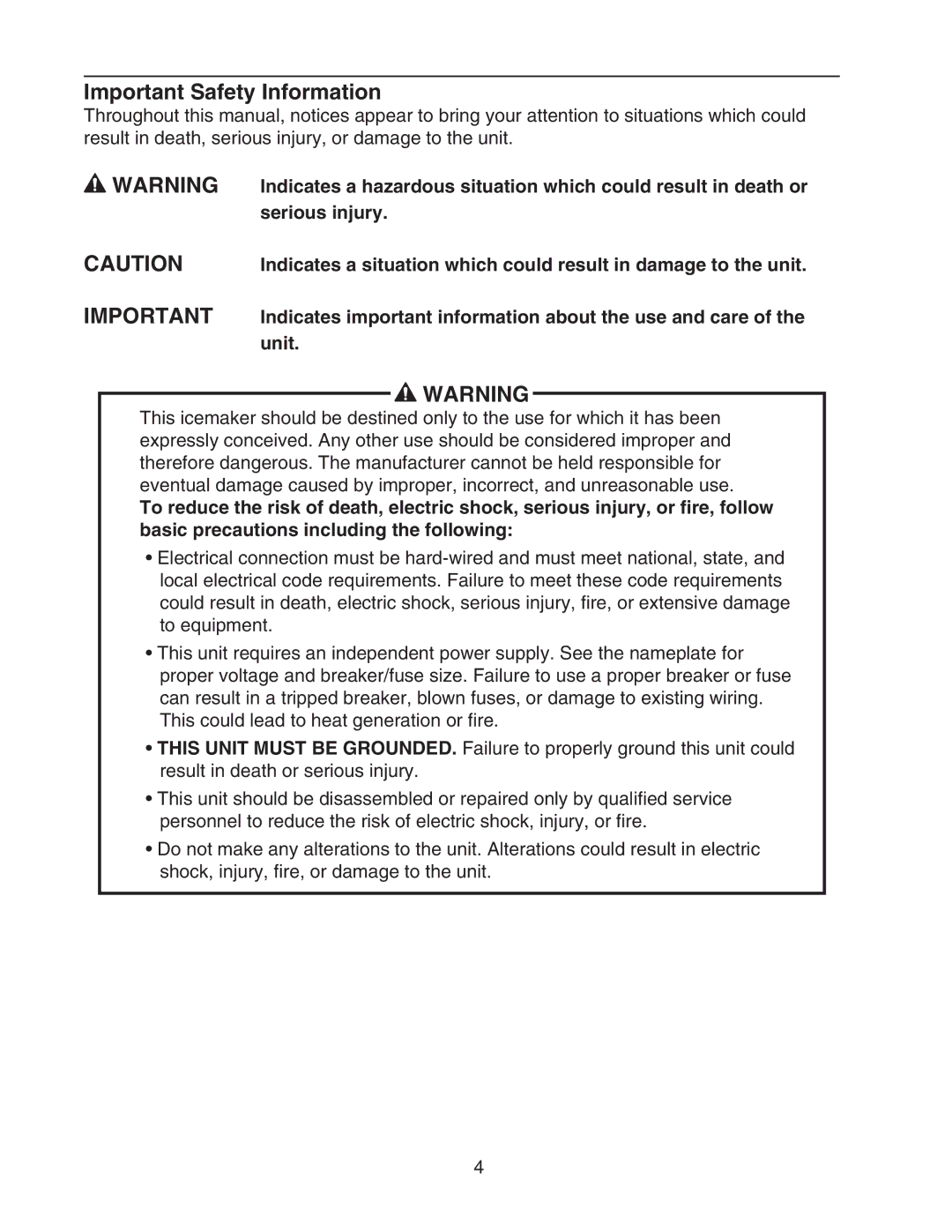 Hoshizaki KM-650MAH instruction manual Important Safety Information 