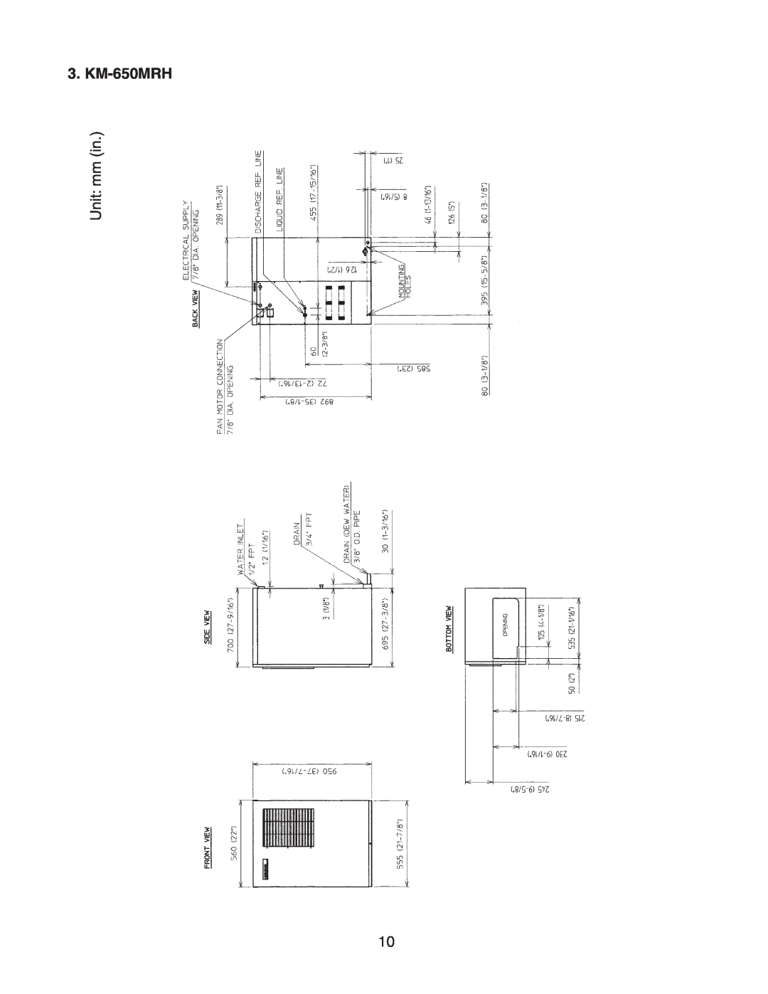 Hoshizaki KM-650MAH instruction manual KM-650MRH, Unit mm in 