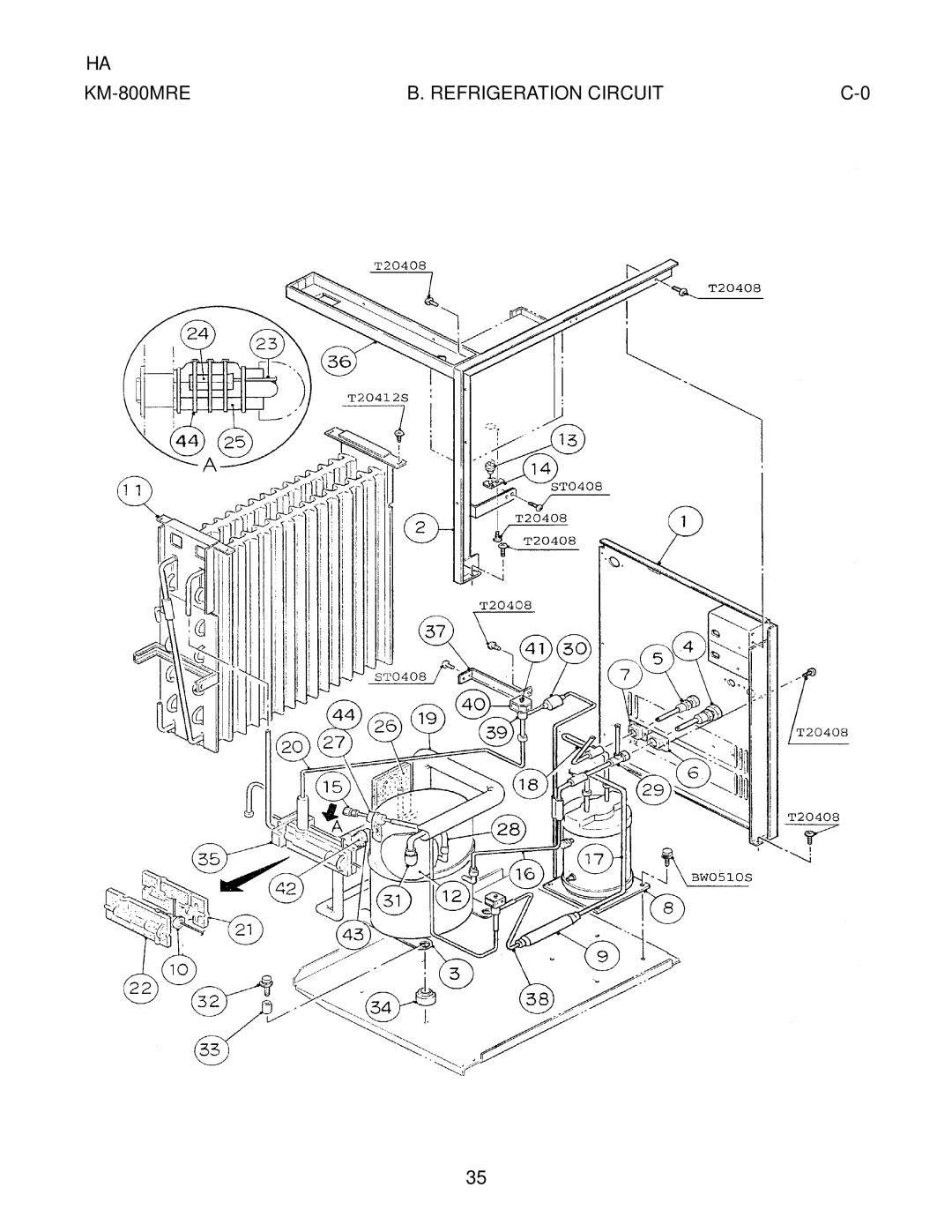 Hoshizaki KM-800MWE, KM-800MAE manual KM-800MRE Refrigeration Circuit 