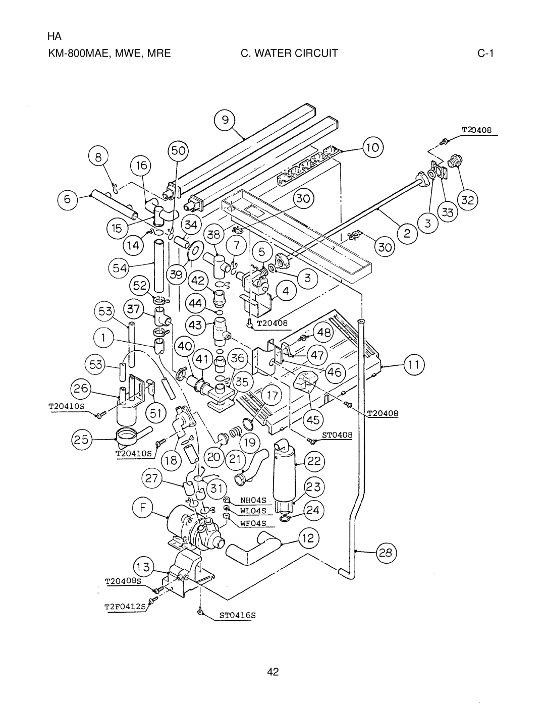 Hoshizaki KM-800MWE, KM-800MRE manual KM-800MAE, MWE, MRE Water Circuit 