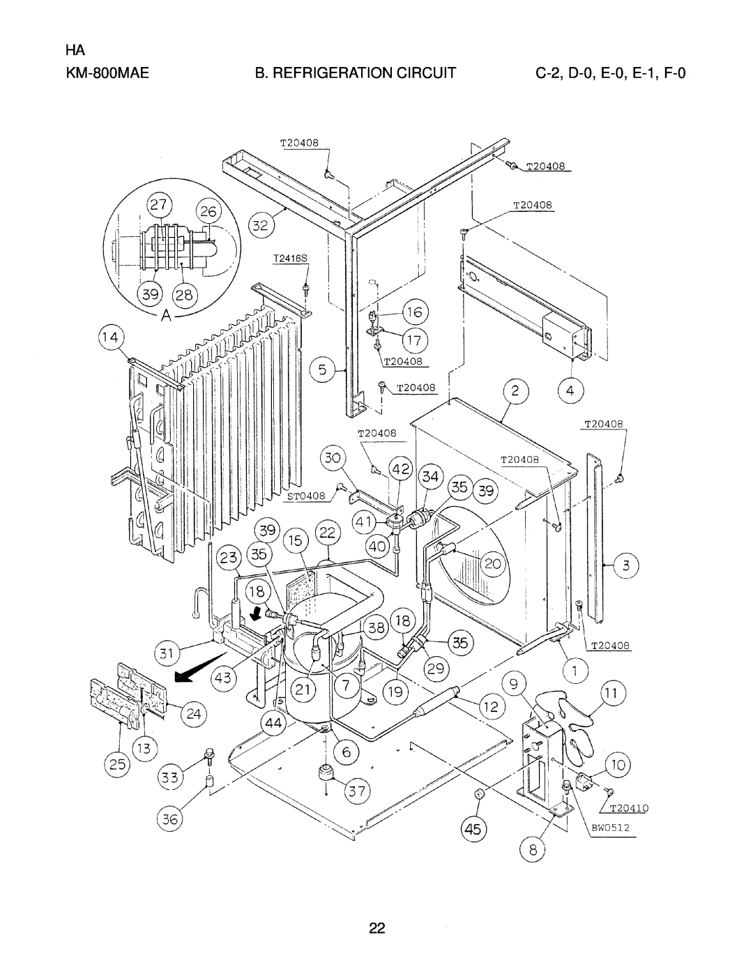 Hoshizaki KM-800MAE, KM-800MWE, KM-800MRE manual C-2, D-0, E-0, E-1, F-0, B. Refrigeration Circuit 