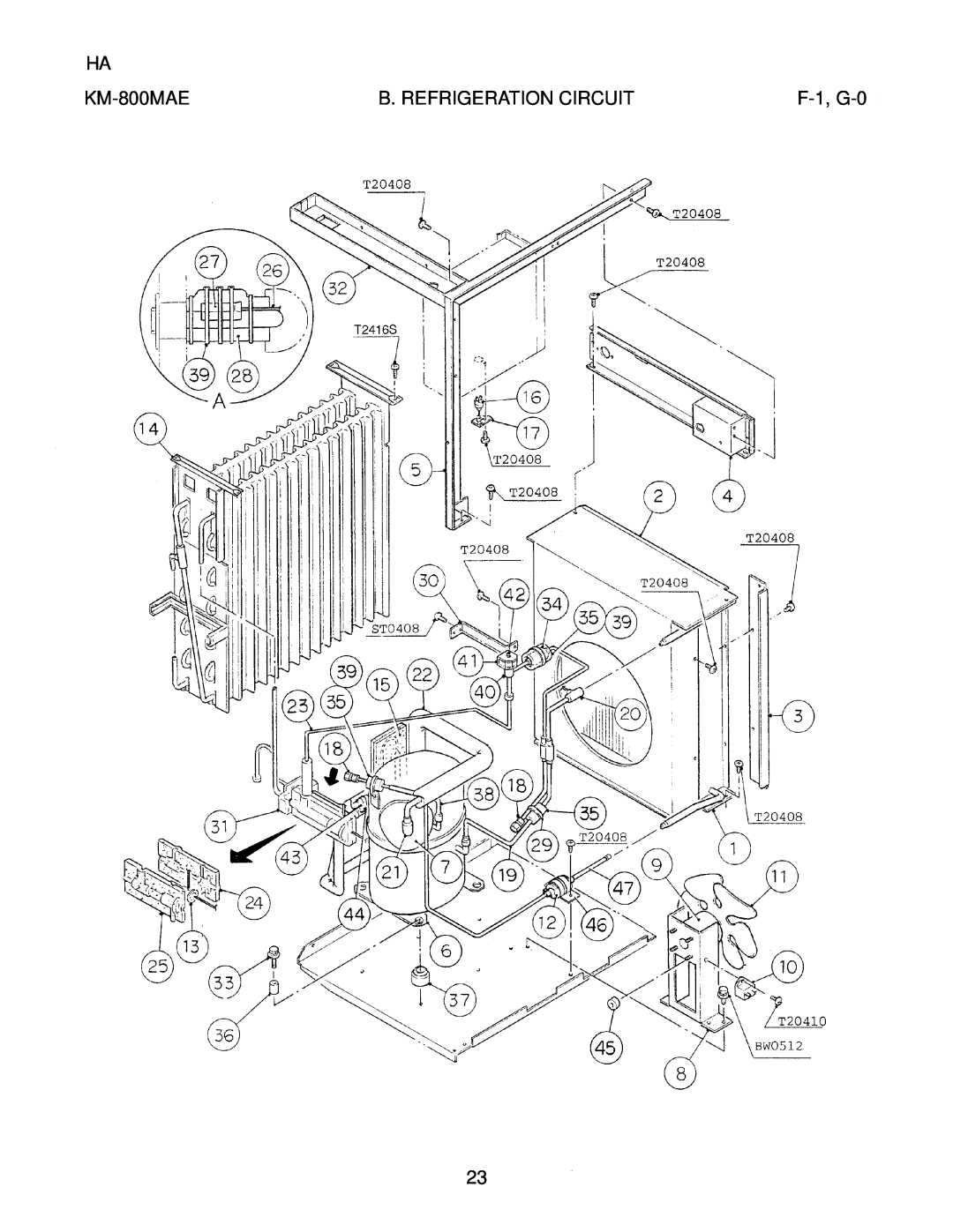 Hoshizaki KM-800MRE, KM-800MWE manual F-1, G-0, KM-800MAE, B. Refrigeration Circuit 
