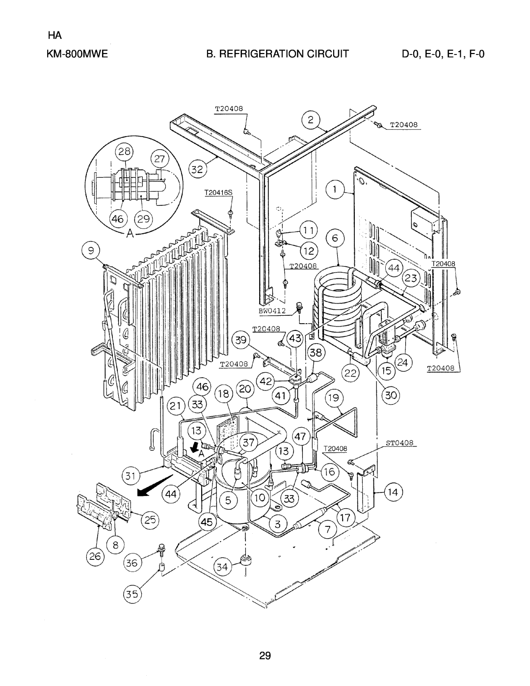 Hoshizaki KM-800MRE, KM-800MAE manual D-0, E-0, E-1, F-0, KM-800MWE, B. Refrigeration Circuit 