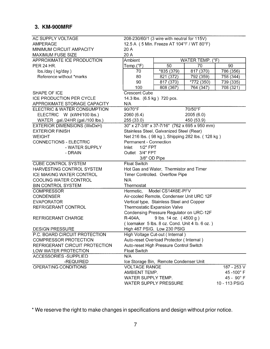 Hoshizaki KM-900MAF, KM-900MWF, KM-900MRF3 service manual 