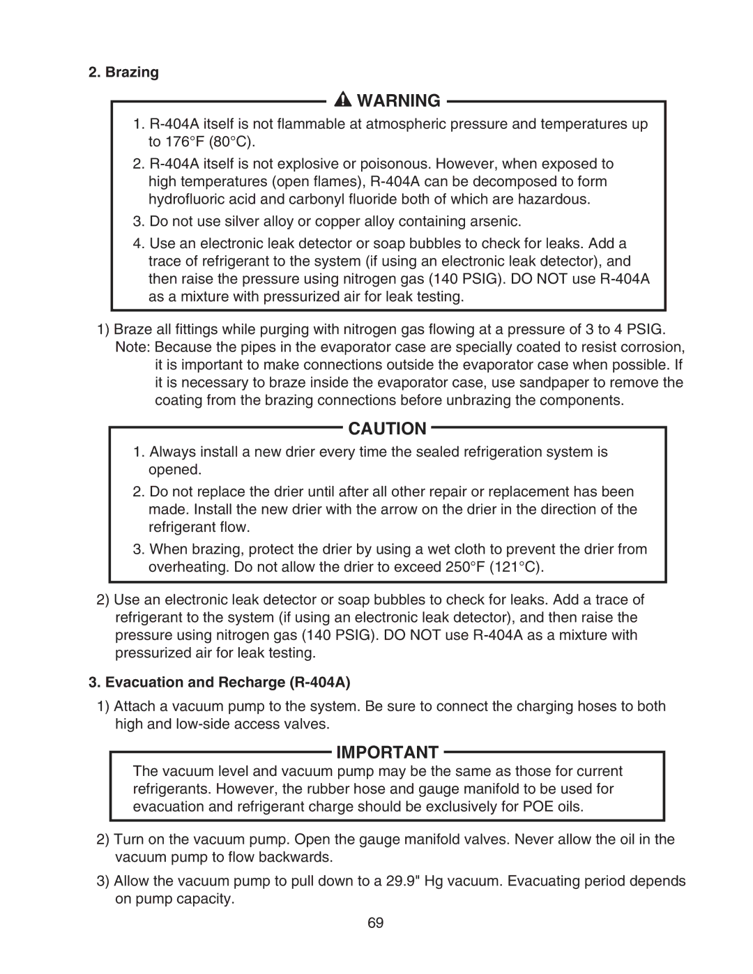 Hoshizaki KM-901MWH, KM-901MAH, KM-901MRH/3 service manual Brazing, Evacuation and Recharge R-404A 