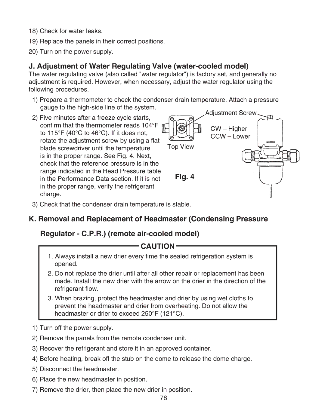 Hoshizaki KM-901MWH, KM-901MAH, KM-901MRH/3 service manual Adjustment of Water Regulating Valve water-cooled model 