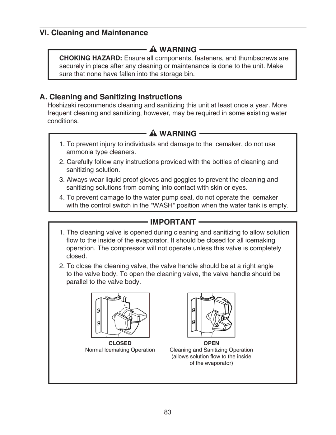 Hoshizaki KM-901MRH/3, KM-901MWH, KM-901MAH service manual VI. Cleaning and Maintenance, Cleaning and Sanitizing Instructions 