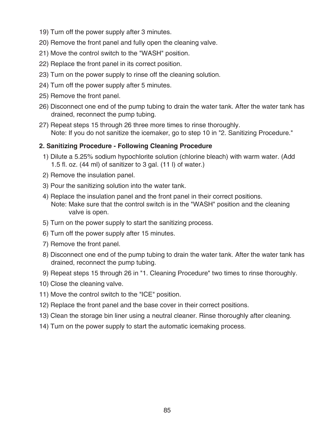 Hoshizaki KM-901MAH, KM-901MWH, KM-901MRH/3 service manual Sanitizing Procedure Following Cleaning Procedure 