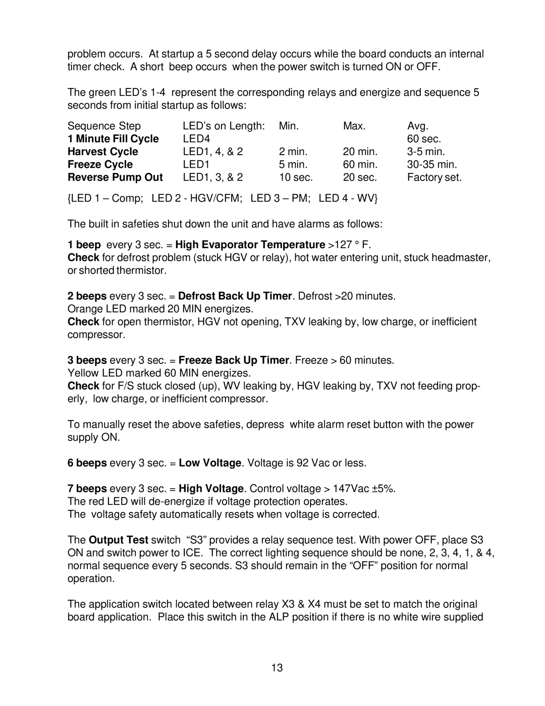 Hoshizaki KM-2000SRH3, KM2000SWF3, KM-2000SRF3, KM-2000SWH3 Minute Fill Cycle, Harvest Cycle, Freeze Cycle, Reverse Pump Out 