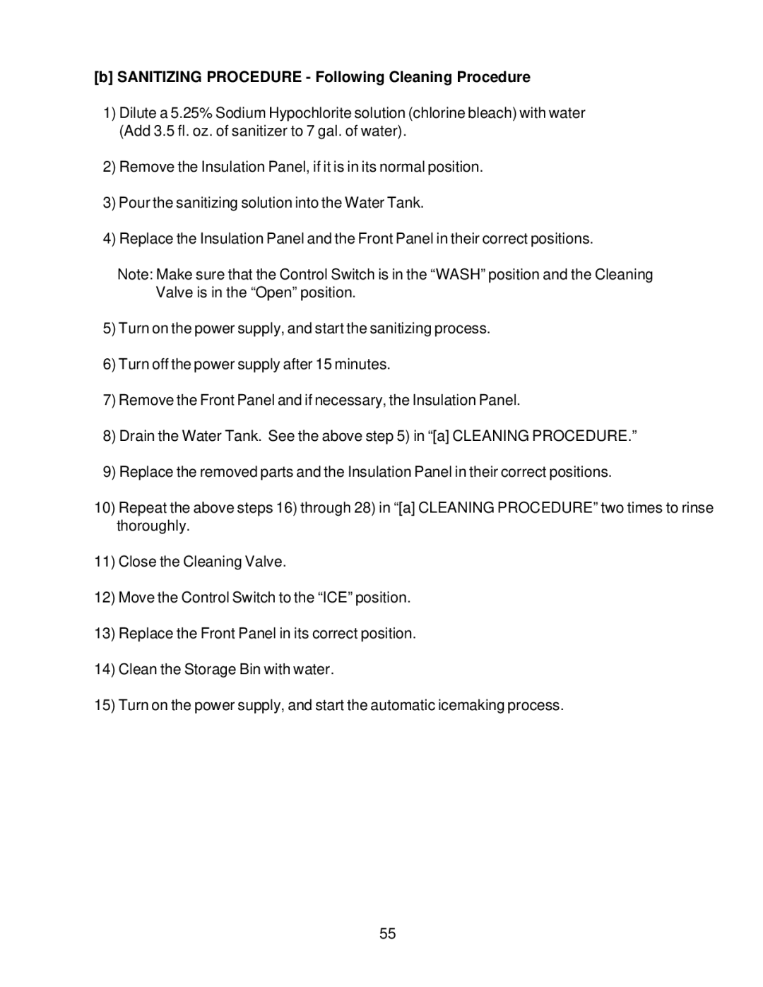 Hoshizaki KM-2000SWH3, KM2000SWF3, KM-2000SRH3, KM-2000SRF3 service manual Sanitizing Procedure Following Cleaning Procedure 