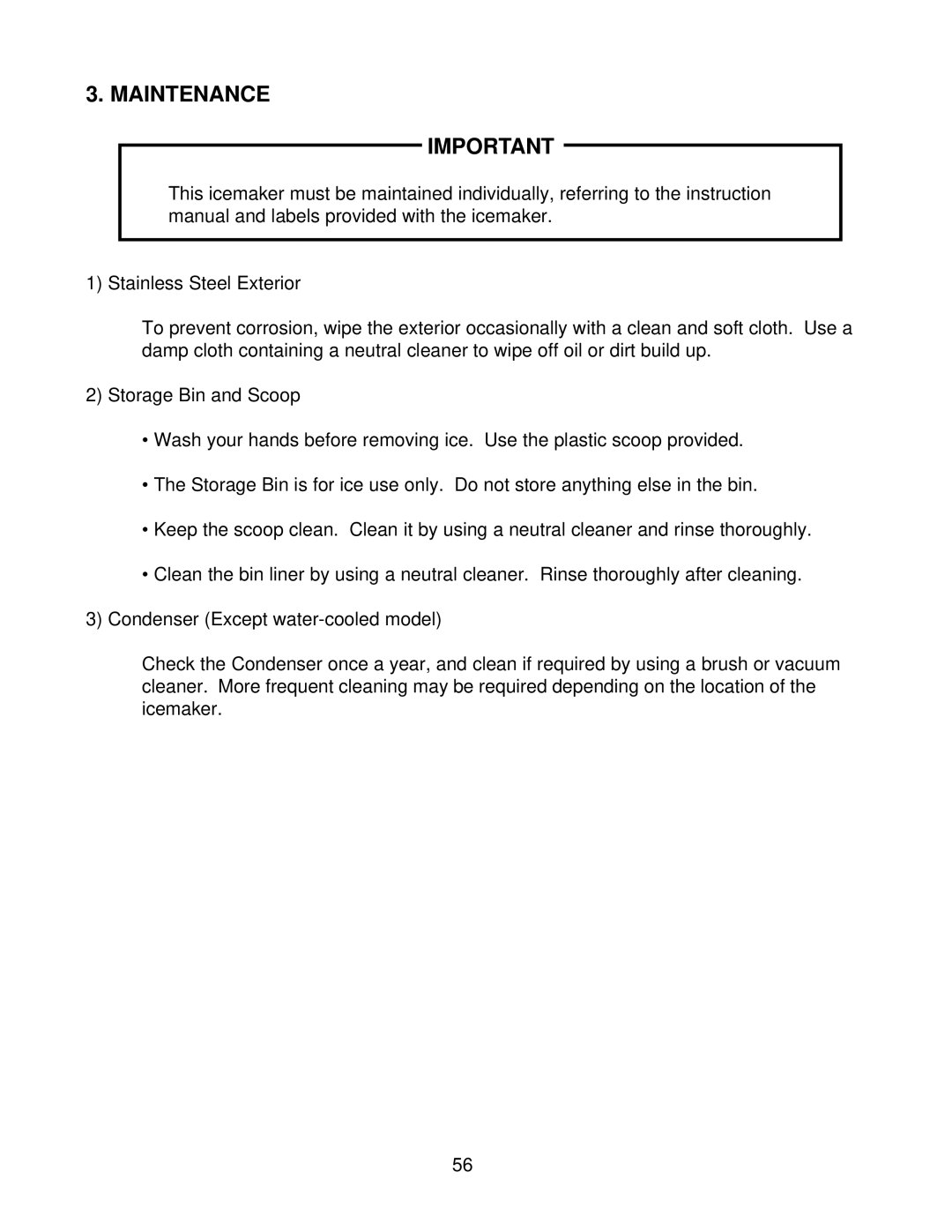 Hoshizaki KM2000SWF3, KM-2000SRH3, KM-2000SRF3, KM-2000SWH3 service manual Maintenance 