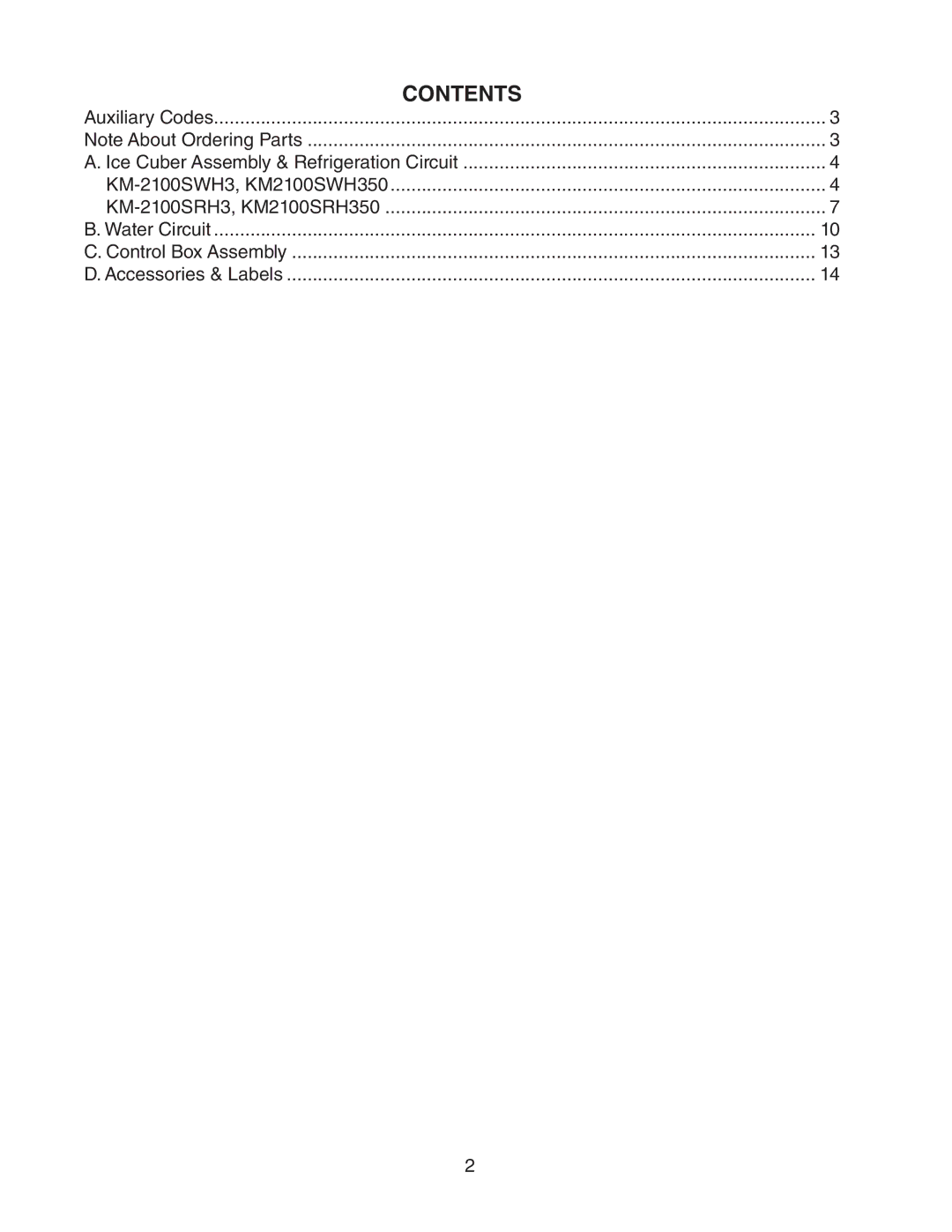 Hoshizaki KM2100SWH350, KM2100SRH350 manual Contents 