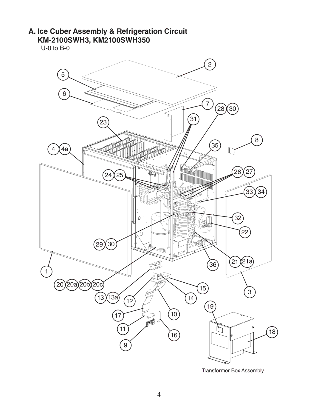 Hoshizaki KM2100SWH350, KM2100SRH350 manual To B-0 20 20a 20b 20c 13a 21 21a, Transformer Box Assembly 