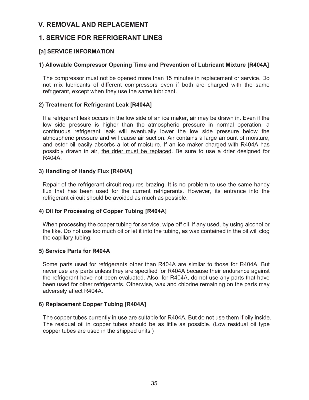 Hoshizaki KMD-410MWH, KMD-410MAH manual Removal and Replacement Service for Refrigerant Lines 