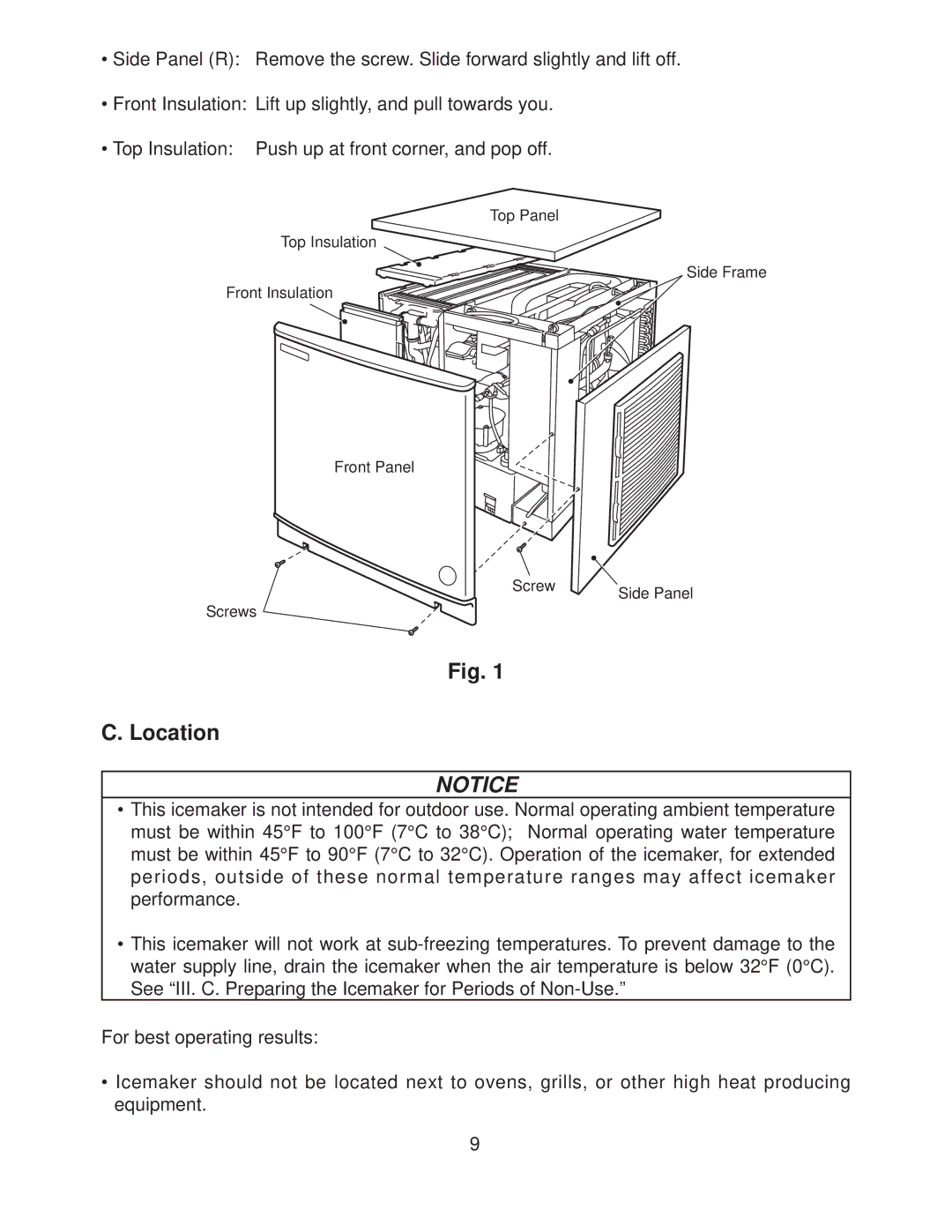 Hoshizaki KMD-410MAH, KMD-410MWH instruction manual Location 