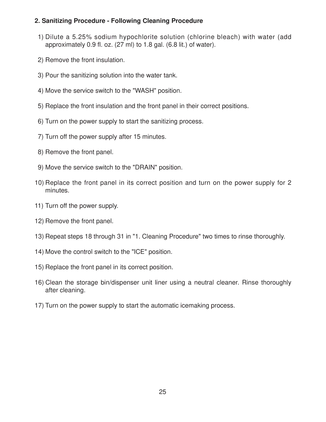 Hoshizaki KMD-410MAH, KMD-410MWH instruction manual Sanitizing Procedure Following Cleaning Procedure 