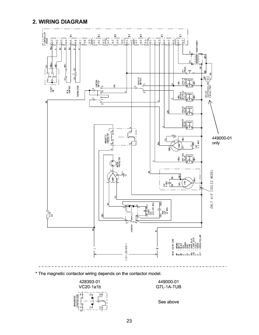 Hoshizaki KMD-410MWH, KMD-410MAH manual Wiring Diagram, The magnetic contactor wiring depends on the contactor model 